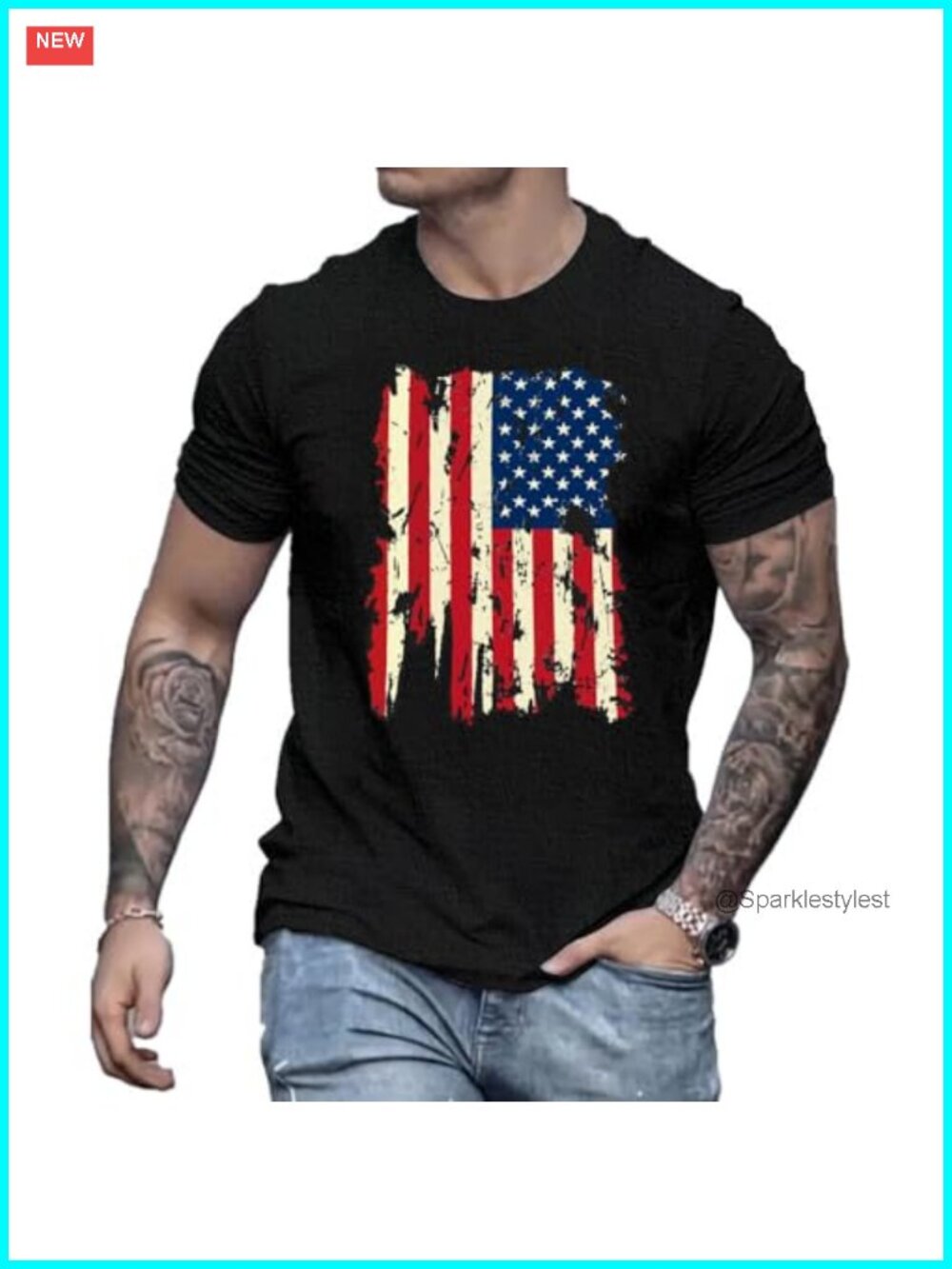 Men's American Flag Patriotic Graphic Tee Short Sleeve Crew Neck 4th of July